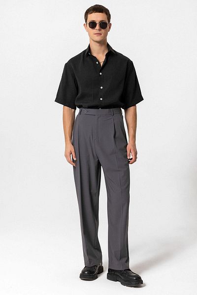 Antioch Anthracite Baggy High Waist Men's Fabric Trousers