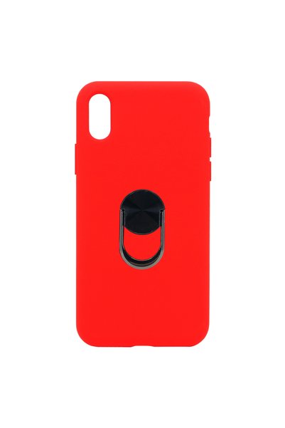 Nettech İphone X Uyumlu Leather Ring Nano Silikon Arka Koruma Kılıf - Kırmızı