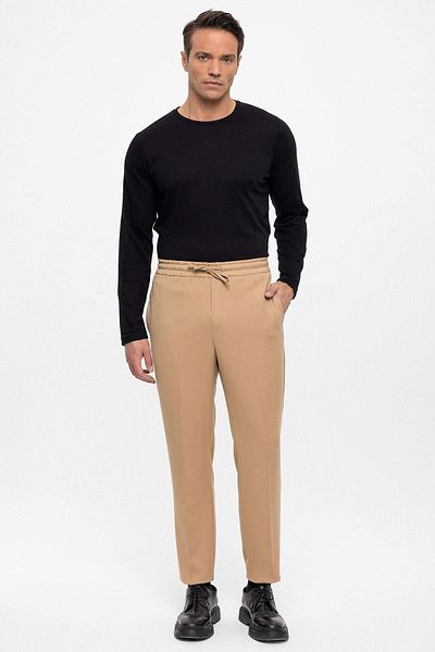 Antioch Dark Beige Elastic High Waist Men's Trousers