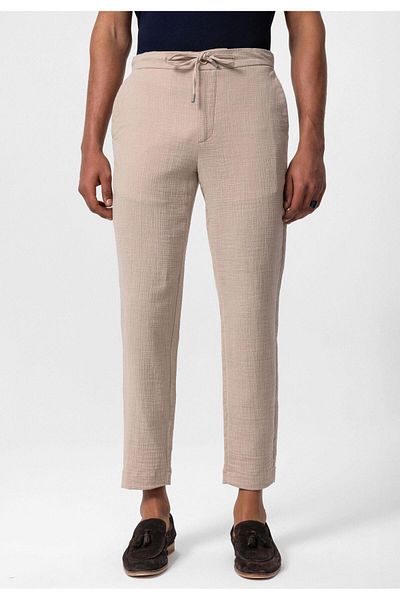 Antioch Beige Men's Trousers - Regular Fit, Drawstring Waist