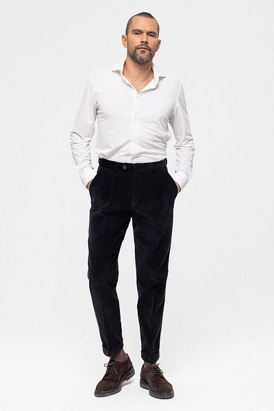 Antioch Black High Waist Pleated Velvet Men's Trousers
