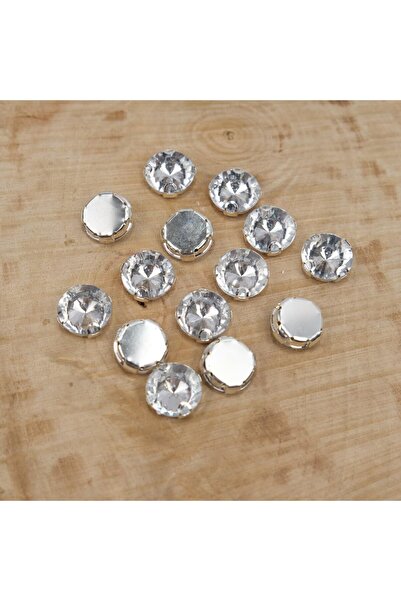 Prestij Boncuk Gümüş Renk Yuvarlak Metal Kasalı Dikme Taş Beyoğlu Taşı 25 Adet