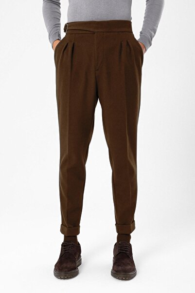 S13 Store High Waist Pleated Cashmere Trousers with Buckle Belt