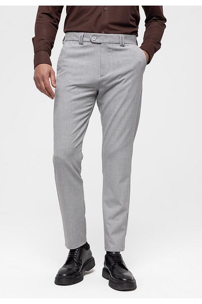 Antioch Light Gray Men's Slim Fit Straight Accessory Fabric Trousers