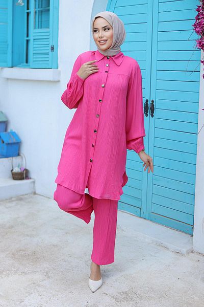 MİSSKAYLE Σετ Hijab Fuchsia με λεπτομέρεια με κορδόνια