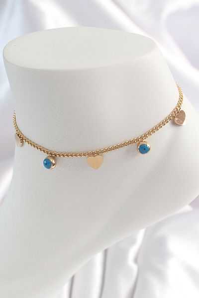 REKA MODA 316L Steel Color Chain Mol, Heart Figure, Evil Eye Bead and Thai