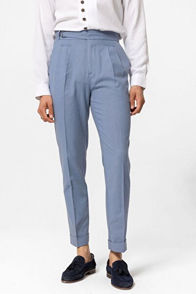 S13 Store High Waist Linen Blend Pleated Men's Trousers