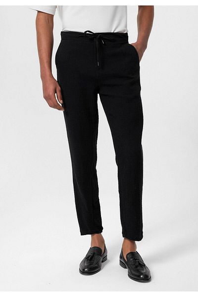 Antioch Men's Black Regular Fit Drawstring Waist Pants