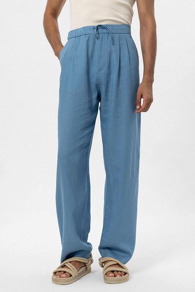 Antioch Baby Blue Waist Tied Linen Blended Baggy Men's Trousers