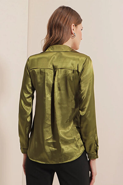 hazelin Γυναικείο πουκάμισο λαδί πράσινο σατέν επιφάνεια Hijab HZL25W-BD 139641