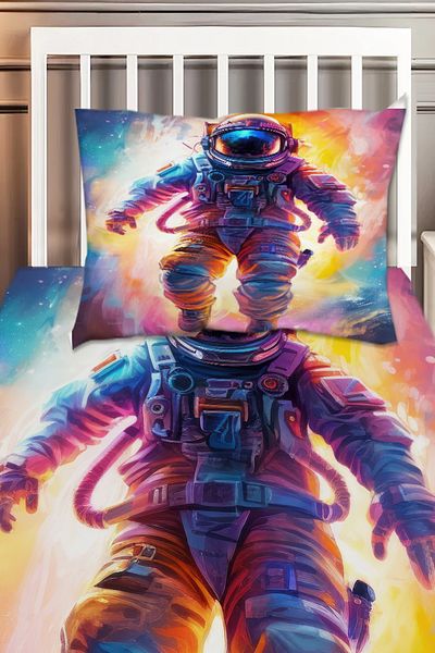 Else Halı Colorful Astronaut Space Pattern Children's Decorative Printed Bedspread