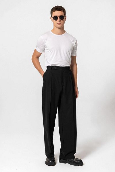 Antioch Black Baggy High Waist Men's Fabric Pants