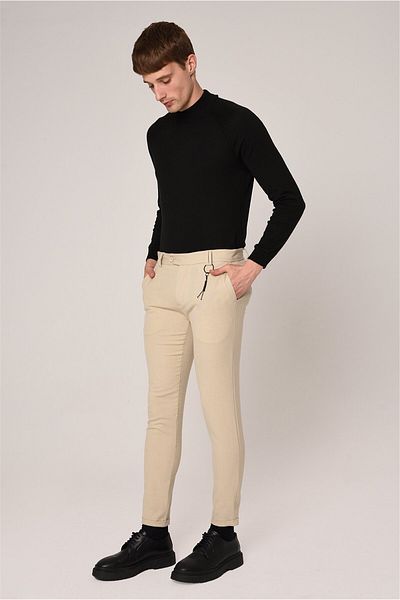 Antioch Beige Men's Slim Fit Trousers with Accessories