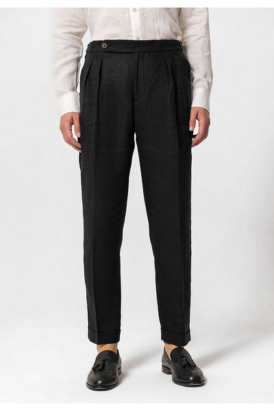 Antioch Black High Waist 100% Linen Pleated Men's Trousers