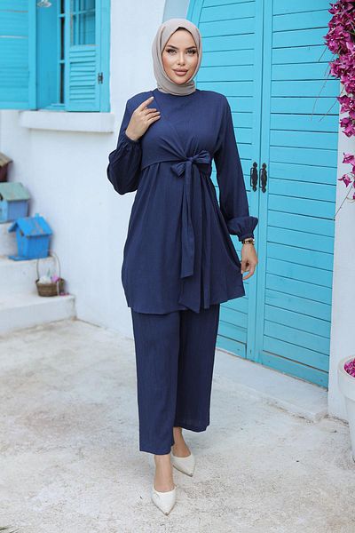MİSSKAYLE Σετ Hijab Navy Blue με πλαϊνή δέσμη