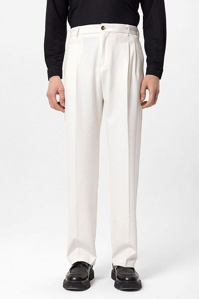Antioch Ecru High Waist Pleated Comfortable Fit Men's Trousers