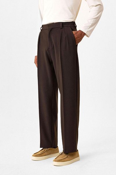 Antioch Brown High Waist Pleated Relaxed Fit Baggy Men's Trousers