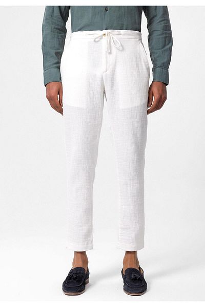 Antioch Men's Regular Fit White String Trousers