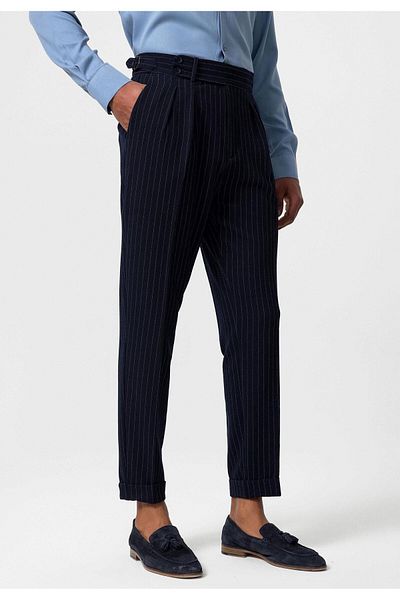 Antioch High Waist Navy Blue Striped Men's Trousers