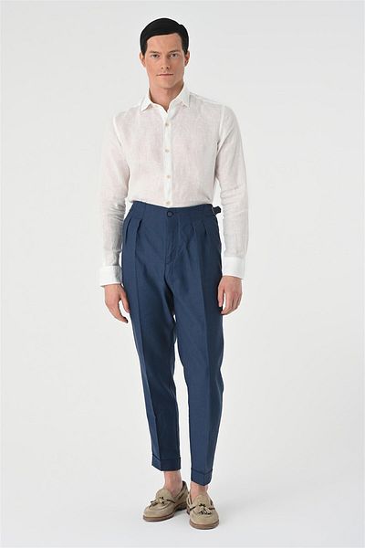 Antioch Indigo High Waist Pleated Linen Men's Trousers