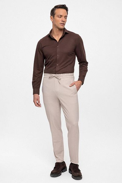 Antioch Beige Elastic High Waist Men's Trousers