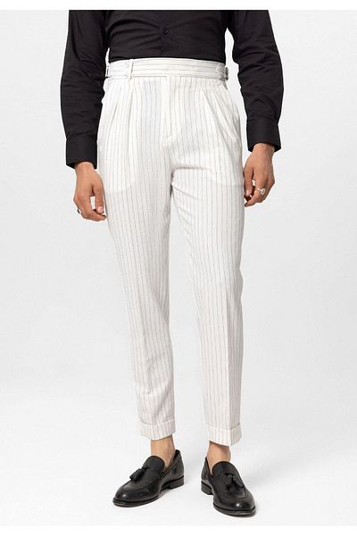 Antioch High Waist White Striped Men's Trousers