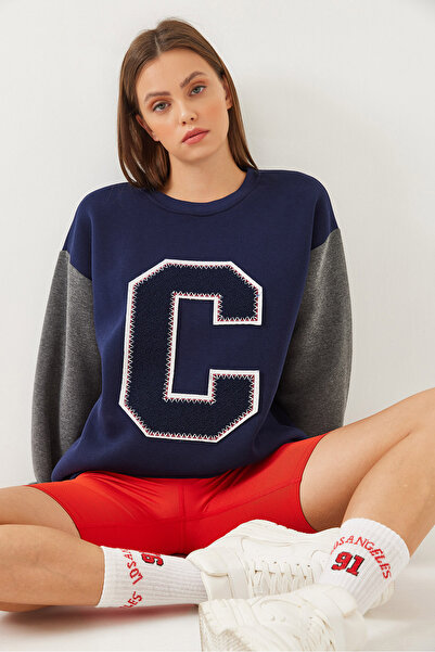 Bianco Lucci Kadın Keçe Baskı Detaylı Sweatshirt 60351004