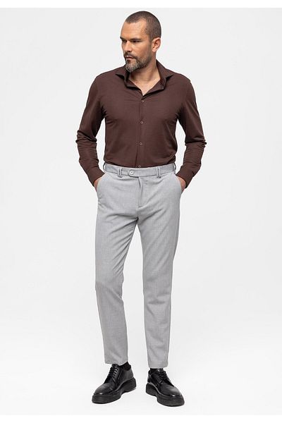 Antioch Light Gray Men's Slim Fit Straight Accessory Fabric Trousers