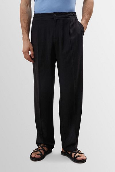 Antioch Black High Waist Pleated Linen Blended Men's Trousers