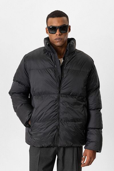 Antioch Black Stand Collar Rubber Puffer Jacket