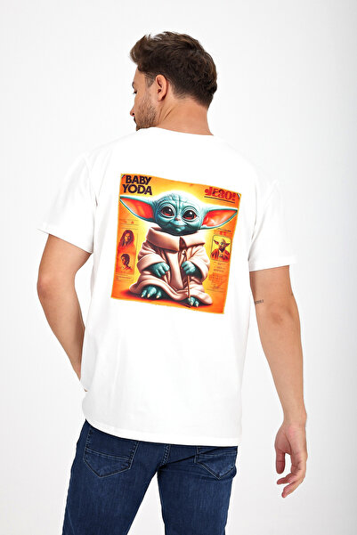 Butikgiz Ανδρικό μπλουζάκι AI Design - Απλικέ στην πλάτη, 100% βαμβάκι, κανονική εφαρμογή, προσαρμοσμένη εκτύπωση (BebekYoda)