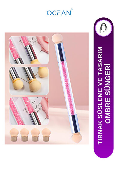Ocean Ombre Tırnak Süsleme Süngeri Tırnak Tasarım Sünger Kalemi 4 Yedek Aparat (RENKLİ)