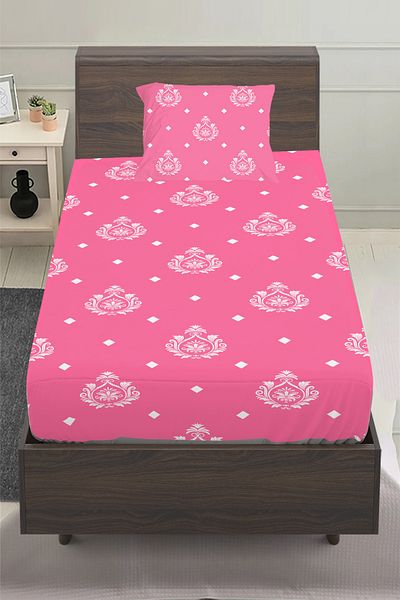 3D ELSE HALI Pink and White Retro Patterned Girl's Single Pillowed Elastic Sheet Set 100X200Cm