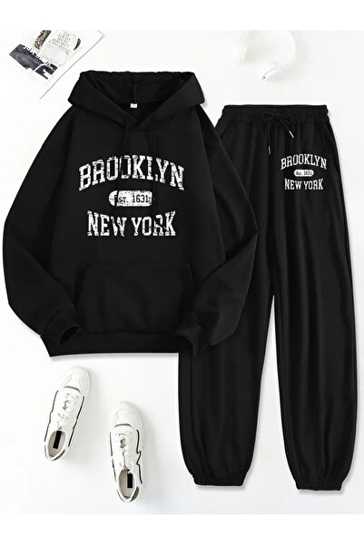 Karatopak Σετ αθλητικής φόρμας με στάμπα Unisex με κουκούλα καγκουρό με τσέπη