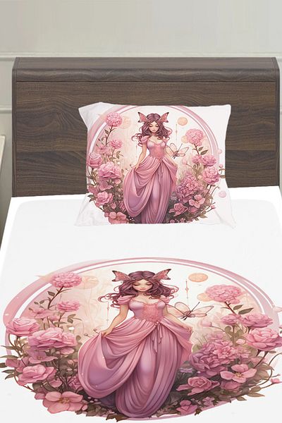 3D ELSE HALI Pink Princess Haunted Patterned Girl's Single Pillowed Elastic Sheet Set 100X200Cm