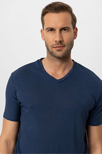 Antioch Navy Blue V-Neck Basic Men's T-Shirt