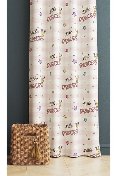 3D ELSE HALI Pink Patterned Princess Written Girl's Room - Background Curtain 140X260Cm