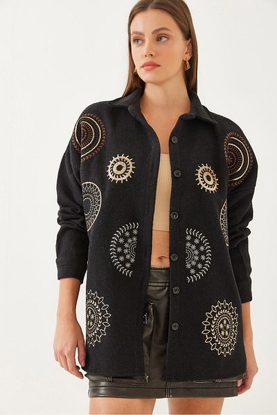 Bianco Lucci Damen-Hemd mit bestickten Pailletten und Pailletten 60351011