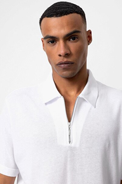 Antioch White Polo Neck Zippered Men's T-Shirt
