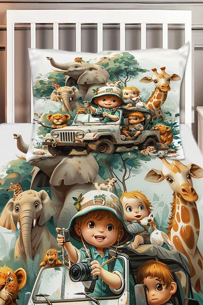 Else Halı African Forest Animals Patterned Boys' Decorative Printed Bedspread
