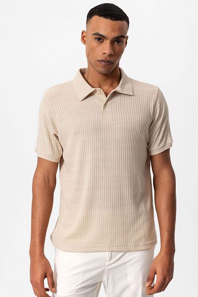 Antioch Beige Slim Fit Polo Neck Men's T-Shirt