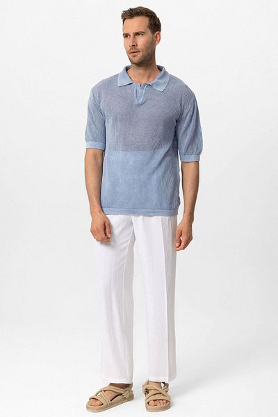 Antioch Openwork Men's Polo Neck T-shirt - Blue