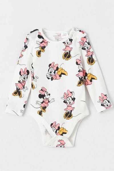 LC Waikiki Lcw Baby - Minnie Mouse Print Baby Girl Bodysuit, Crew Neck, Long Sleeve, Snap Fastener, 2-Pack