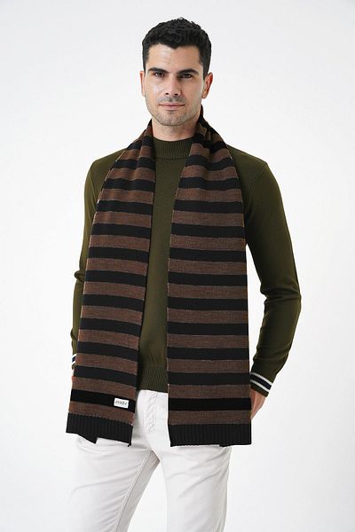CHUBA Men's Striped and Soft Textured Knitwear Scarf Black-Brown 25W4002