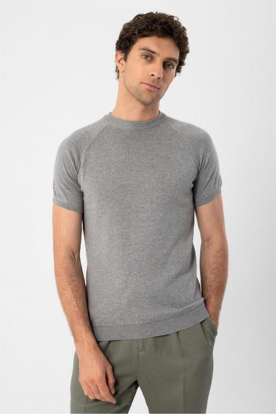 Antioch Gray Melange Crew Neck Knitwear T-shirt