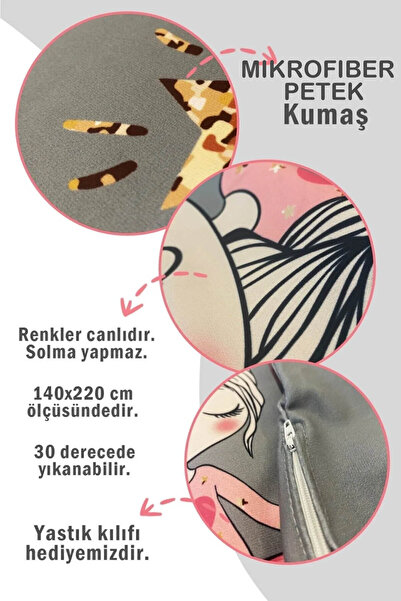 3D ELSE HALI Kırmızı Güller Desenli Dijital Baskılı Tek Kişilik ve Çocuk Yatak Örtüsü ve Yastık Kılıfı