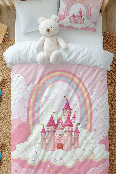 3D ELSE HALI Single Pink Patterned Girl's Duvet Cover and Pillow Set