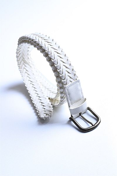 Antioch Ecru Faux Leather Knitted Men's Belt