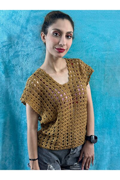 Gönülden Tasarım Жіноча блуза з перехресним вирізом, ручної роботи - стандарт...