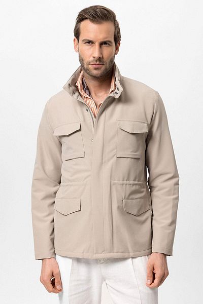 Antioch Beige Stand Collar Safari Men's Coat